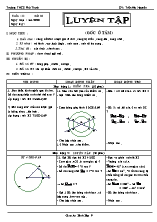 Giáo án Đại số Lớp 9 - Tiết 38: Luyện tập (Góc ở tâm) - Năm học 2019-2020 - Trần Hải Nguyên