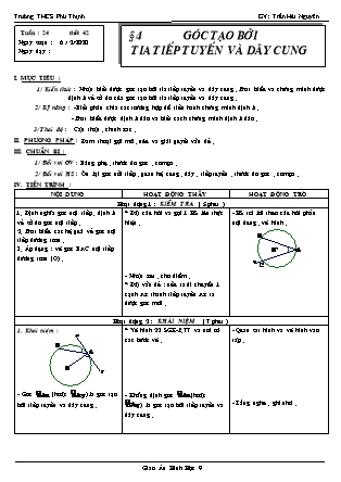 Giáo án Đại số Lớp 9 - Tiết 42: Góc tạo bởi tia tiếp tuyến và dây cung - Năm học 2019-2020 - Trần Hải Nguyên