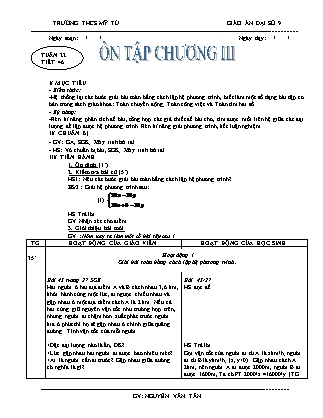 Giáo án Đại số Lớp 9 - Tiết 46: Ôn tập Chương III - Nguyễn Văn Tân