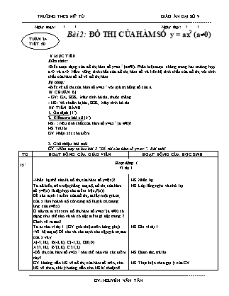 Giáo án Đại số Lớp 9 - Tiết 50: Đồ thị của hàm số y = ax² (a ≠ 0) - Nguyễn Văn Tân