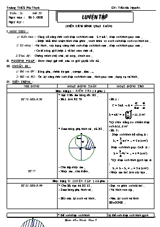 Giáo án Đại số Lớp 9 - Tiết 55: Luyện tập (Diện tích hình quạt tròn) - Năm học 2019-2020 - Trần Hải Nguyên