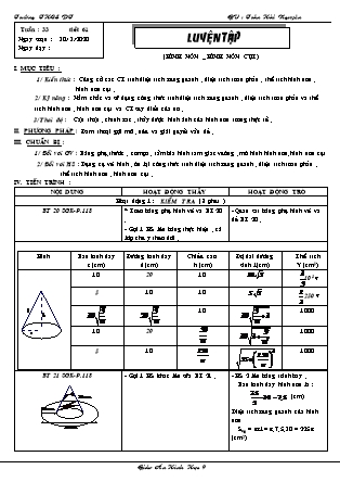 Giáo án Đại số Lớp 9 - Tiết 61: Luyện tập (Hình nón – hình nón cụt) - Năm học 2019-2020 - Trần Hải Nguyên