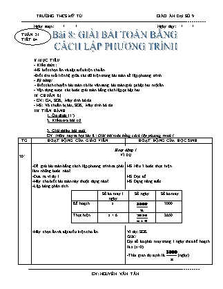 Giáo án Đại số Lớp 9 - Tiết 64: Giải bài toán bằng cách lập phương trình - Nguyễn Văn Tân
