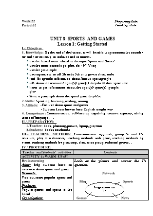 Giáo án Tiếng Anh Lớp 6 - Unit 8: Sports and games