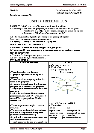 Giáo án Tiếng Anh Lớp 7 - Unit 14: Freetime fun - Lesson 1: B1 - Năm học 2019-2020 - Võ Thị Châu Phượng