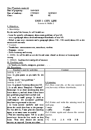 Giáo án Tiếng Anh Lớp 9 - Unit 2: City life - Lesson 6: Skills 2 - Năm học 2021-2022