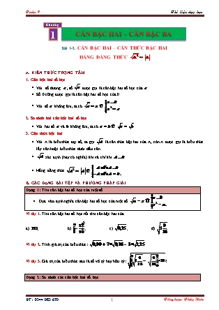 Tài liệu dạy học Đại số Lớp 9 - Chương 1: Căn bậc hai. Căn bậc ba - Bài 1+2: Căn bậc hai – căn thức bậc hai hằng đẳng thức