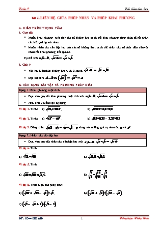 Tài liệu dạy học Đại số Lớp 9 - Chương 1: Căn bậc hai. Căn bậc ba - Bài 3: Liên hệ giữa phép nhân và phép khai phương