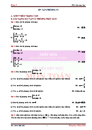 Tài liệu dạy học Đại số Lớp 9 - Chương 3: Hệ hai phương trình bậc nhất hai ẩn - Bài: Ôn tập Chương 3