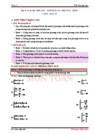 Tài liệu dạy học Đại số Lớp 9 - Chương 3: Hệ hai phương trình bậc nhất hai ẩn - Bài 4: Giải hệ phương trình bằng phương pháp cộng đại số