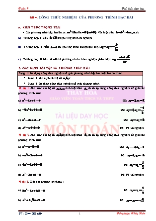 Tài liệu dạy học Đại số Lớp 9 - Chương 4: y=ax² - Bài 4: Công thức nghiệm của phương trình bậc hai