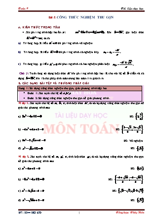 Tài liệu dạy học Đại số Lớp 9 - Chương 4: y=ax² - Bài 5: Công thức nghiệm thu gọn