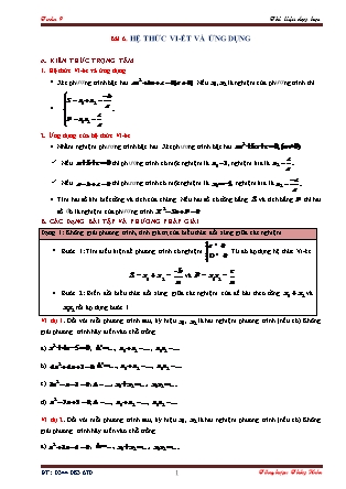 Tài liệu dạy học Đại số Lớp 9 - Chương 4: y=ax² - Bài 6: Hệ thức Vi-ét và ứng dụng