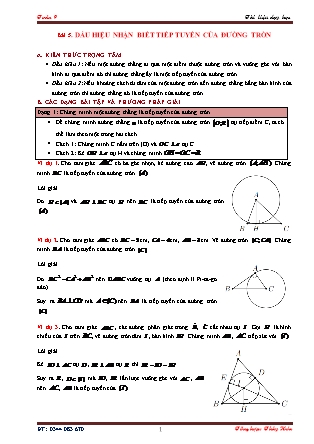 Tài liệu dạy học Hình học Lớp 9 - Chương 2: Đường tròn - Bài 5: Dấu hiệu nhận biết tiếp tuyến của đường tròn