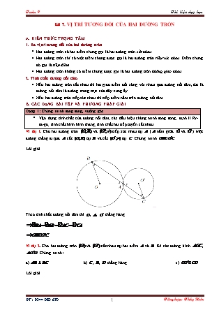 Tài liệu dạy học Hình học Lớp 9 - Chương 2: Đường tròn - Bài 7: Vị trí tương đối của hai đường tròn