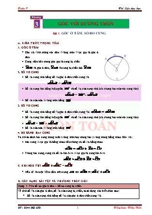 Tài liệu dạy học Hình học Lớp 9 - Chương 3: Góc với đường tròn - Bài 1: Góc ở tâm. Số đo cung