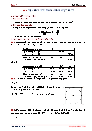 Tài liệu dạy học Hình học Lớp 9 - Chương 3: Góc với đường tròn - Bài 9: Diện tích hình tròn – hình quạt tròn