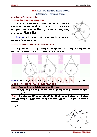 Tài liệu dạy học Hình học Lớp 9 - Chương 3: Góc với đường tròn - Bài 5: Góc có đỉnh ở bên trong. Bên ngoài đường tròn