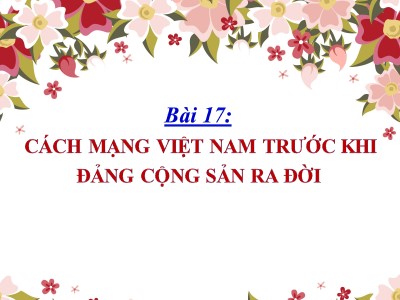 Bài giảng Lịch sử Lớp 9 - Bài 17: Cách mạng Việt Nam trước khi Đảng Cộng sản ra đời