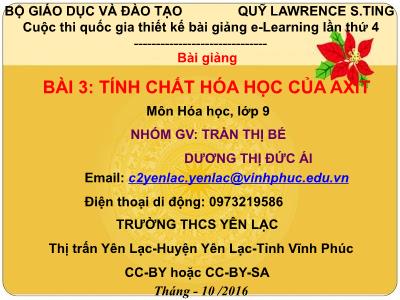 Bài giảng Hóa học Lớp 9 - Bài 3: Tính chất hóa học của axit - Trần Thị Bé