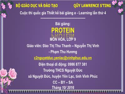 Bài giảng Hóa học Lớp 9 - Protein - Đào Thị Thu Thanh