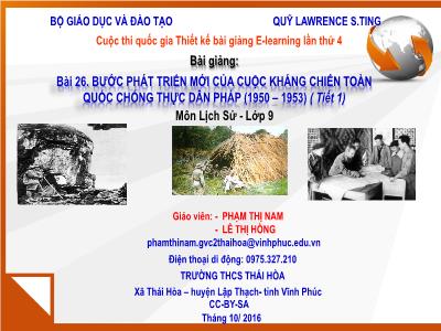 Bài giảng Lịch sử Lớp 9 - Bước phát triển mới của cuộc kháng chiến toàn quốc chống thực dân Pháp 1950-1953 (Tiết 1) - Phạm Thị Nam