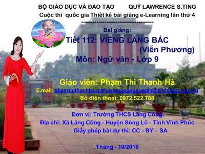 Bài giảng Ngữ văn Lớp 9 - Tiết 11: Văn bản "Viếng lăng Bác" - Phạm Thị Thanh Hà