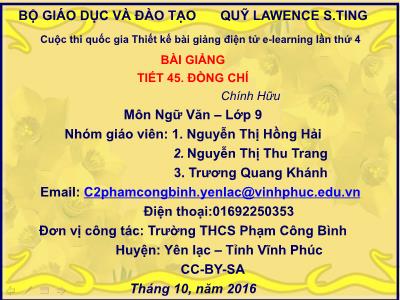 Bài giảng Ngữ văn Lớp 9 - Tiết 45: Đồng chí - Nguyễn Thị Hồng Hải