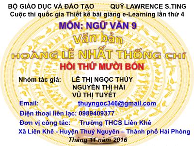 Bài giảng Ngữ văn Lớp 9 - Văn bản Hoàng Lê Nhất thống chí - Lê Thị Ngọc Thủy