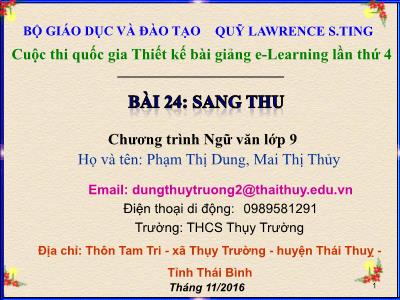 Bài giảng Ngữ văn Lớp 9 - Văn bản "Sang thu" - Phạm Thị Dung