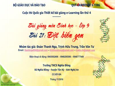 Bài giảng Sinh học Lớp 9 - Bài 21: Đột biến gen - Đoàn Thanh Nga