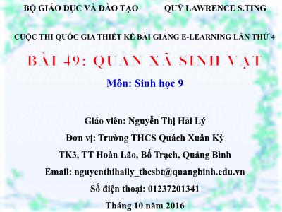 Bài giảng Sinh học Lớp 9 - Bài 49: Quần xã sinh vật - Nguyễn Thị Hải Lý