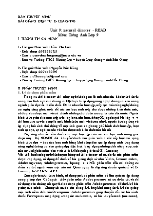 Bài giảng Tiếng Anh Lớp 9 - Unit 9: Natural disaster - Read - Trần Văn Lâm