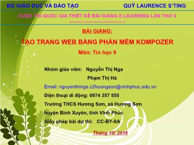 Bài giảng Tin học Lớp 9 - Tạo trang Web bằng phần mềm Kompozer - Nguyễn Thị Nga