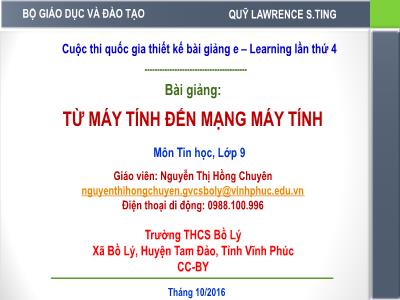 Bài giảng Tin học Lớp 9 - Từ máy tính đến mạng máy tính - Nguyễn Thị Hồng Chuyên