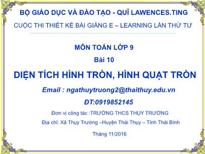 Bài giảng Toán Lớp 9 - Bài 10: Diện tích hình tròn, hình quạt tròn