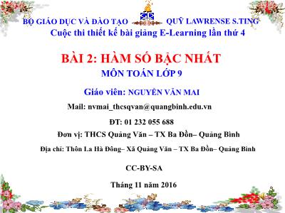 Bài giảng Toán Lớp 9 - Bài 2: Hàm số bậc nhất - Nguyễn Văn Mai