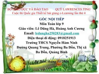 Bài giảng Toán Lớp 9 - Tiết 40: Góc nội tiếp - Lê Dũng Hà