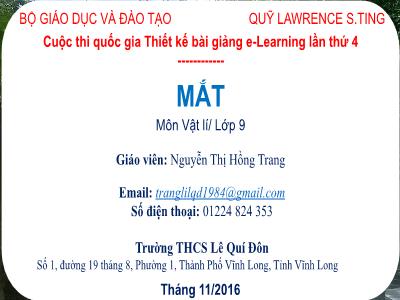 Bài giảng Vật lí Lớp 9 - Mắt - Nguyễn Thị Hồng Trang