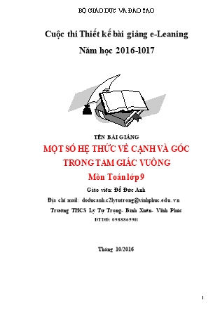 Bài thuyết trình Hình học Lớp 9 - Một số hệ thức về cạnh và góc trong tam giác vuông - Đỗ Đức Anh