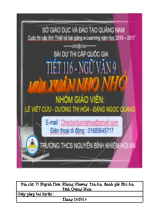 Bài thuyết trình Ngữ văn Lớp 9 - Văn bản "Mùa xuân nho nhỏ" - Dương Thị Hòa