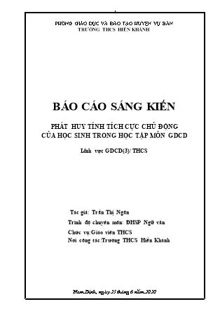 Báo cáo Sáng kiến Phát huy tính tích cực chủ động của học sinh trong học tập môn GDCD