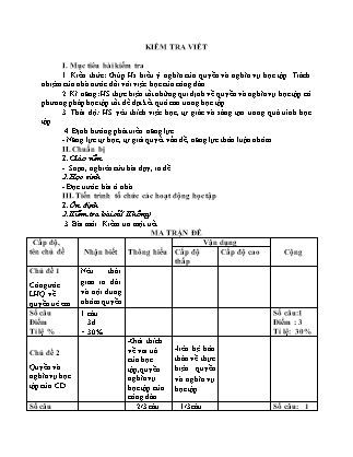 Đề kiểm tra 1 tiết môn GDCD Khối THCS (Có đáp án)