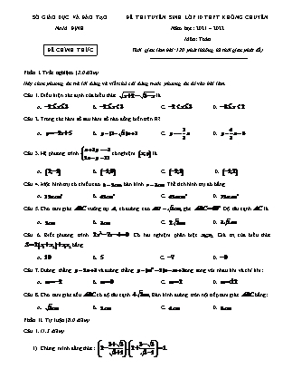 Đề thi tuyển sinh vào Lớp 10 THPT không chuyên môn Toán - Năm học 2021-2022 - Sở GD&ĐT Nam Định (Có đáp án)