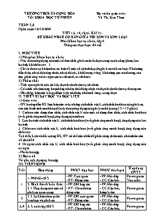 Giáo án KHTN Lớp 9 Sách KNTT - Tiết 13 đến 16, Bài 21: Sự khác nhau cơ bản giữa phi kim và kim loại - Năm học 2024-2025 - Vũ Thị Kim Thoa