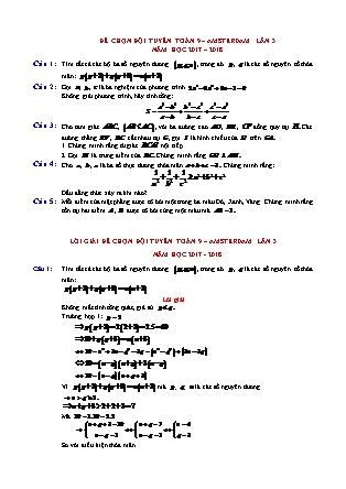 Đề chọn đội tuyển môn Toán 9 - Amstedam lần 3 -  Năm học 2017-2018 (Có đáp án)