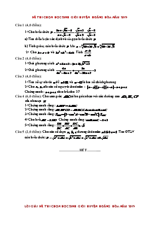 Đề chọn học sinh giỏi cấp huyện môn Toán Lớp 9 - Năm học 2019-2020 - Phòng GD&ĐT Hoằng Hóa (Có đáp án)
