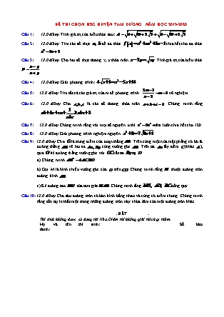 Đề chọn học sinh giỏi cấp huyện môn Toán Lớp 9 - Năm học 2019-2020 - Phòng GD&ĐT Tam Dương (Có đáp án) Đề chọn học sinh giỏi cấp huyện môn Toán Lớp 9 - Năm học 2019-2020 - Phòng GD&ĐT Tam Dương (Có đáp án)