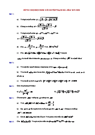 Đề chọn học sinh giỏi cấp huyện môn Toán Lớp 9 - Năm học 2019-2020 - Phòng GD&ĐT Thạch Hà (Có đáp án) Đề chọn học sinh giỏi cấp huyện môn Toán Lớp 9 - Năm học 2019-2020 - Phòng GD&ĐT Thạch Hà (Có đáp án)