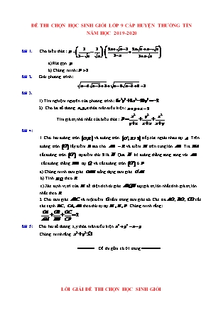 Đề chọn học sinh giỏi cấp huyện môn Toán Lớp 9 - Năm học 2019-2020 - Phòng GD&ĐT Thường Tín (Có đáp án) Đề chọn học sinh giỏi cấp huyện môn Toán Lớp 9 - Năm học 2019-2020 - Phòng GD&ĐT Thường Tín (Có đáp án)
